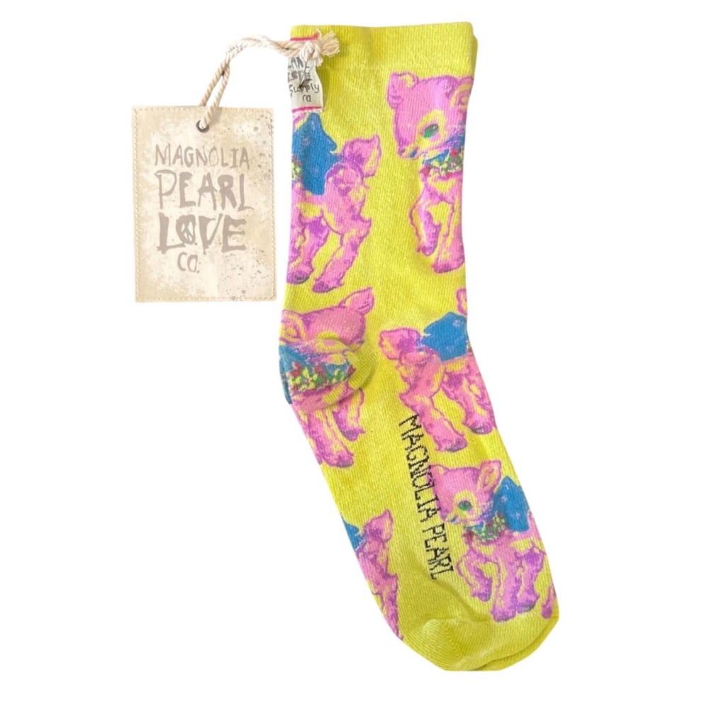 Magnolia Pearl My Pet Deer Crew Socks SOLD OUT NWT Cotton Lime Green OS